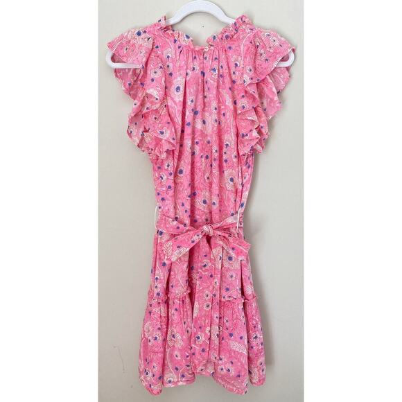 Oliphant Flirty Ruffle Hem Carolina Pink Cotton Block Print Dress Tuckernuck Med - Picture 9 of 16